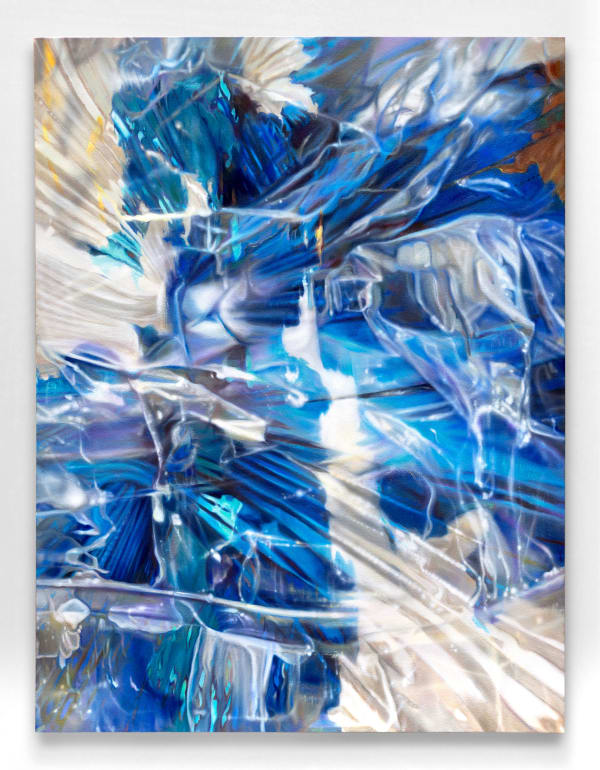 A blue and silver psychedelic painting