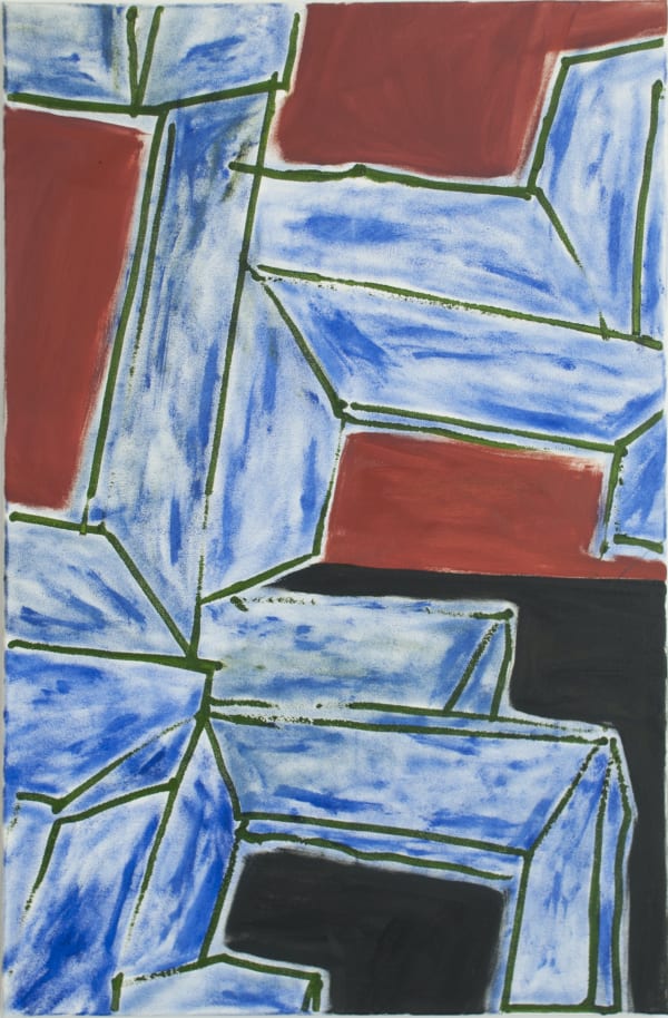 Max Ruf, Untitled (green lines with blue, english red, black), 2016