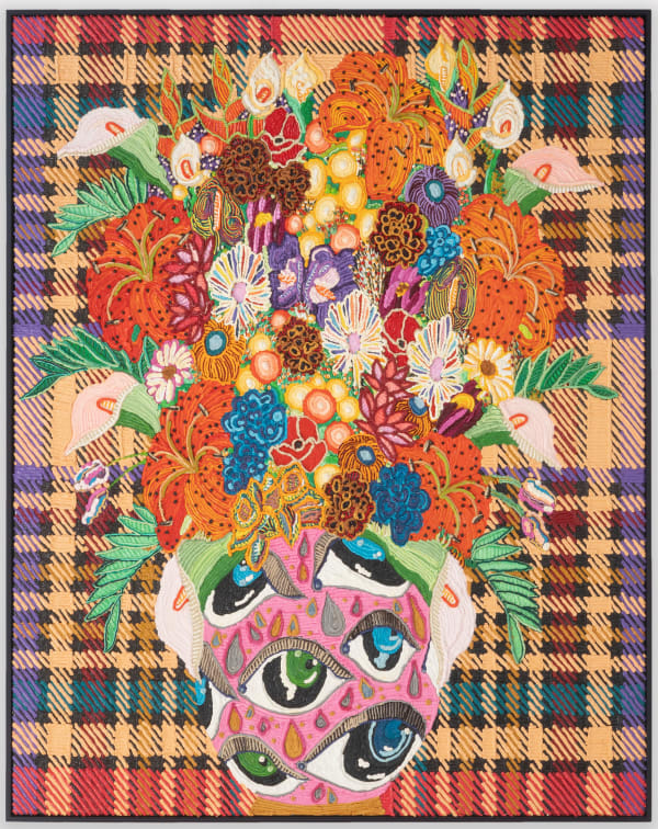 Caroline Larsen, Purple Plaid with Sad Eyes, 2022