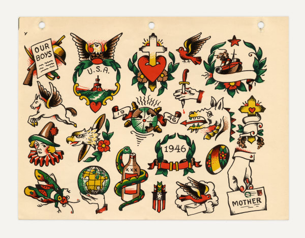 Milton Zeis Tattoo Supply (Pub.), Production Sheet with Numerous Designs, c. 1946
