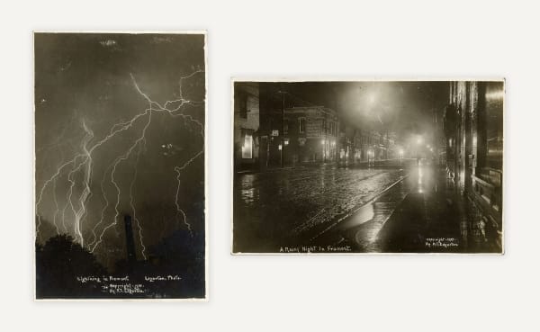 Ralph L. Edgerton, A Pair of Photographs entitled "Lightning in Fremont" and "A Rainy Night in Fremont", [Nebraska], 1908