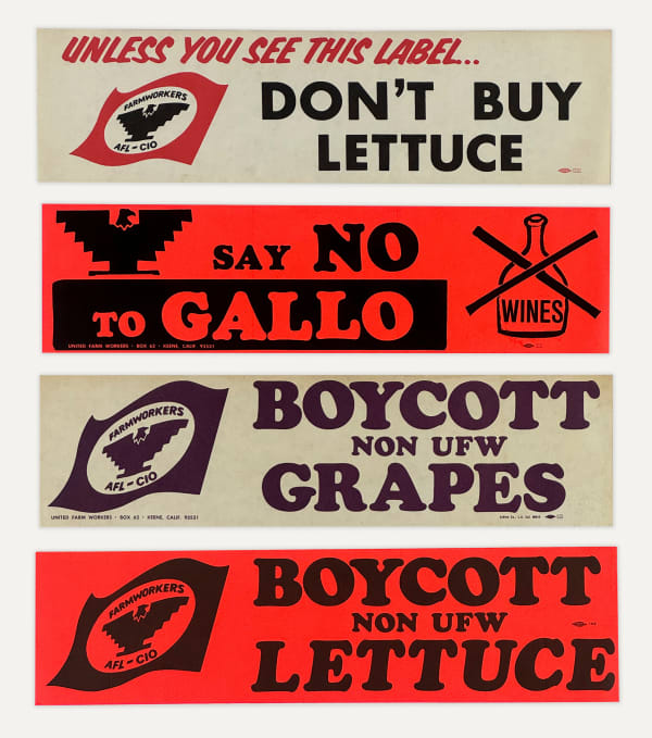 [Farmworkers - AFL CIO], Four Bumperstickers Related to Produce Boycotts in California, 1970s