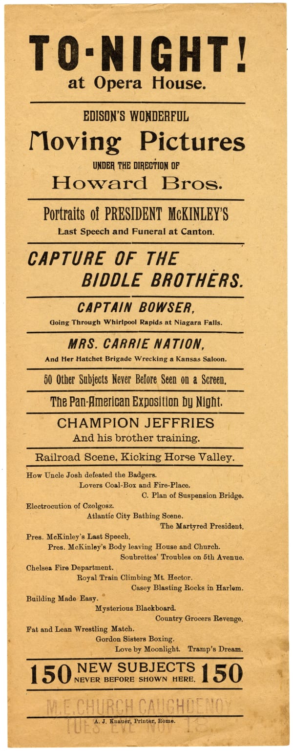 Edison Picture Shows, Broadside for Edison's Wonderful Moving Pictures, c. 1902