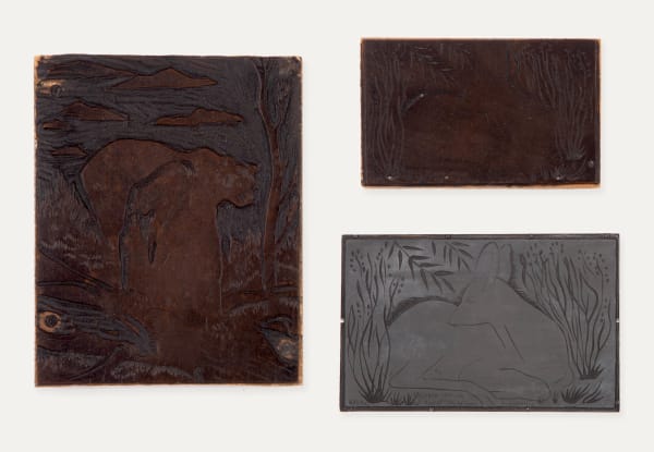 Charles Malcom Campbell, Three WPA printing blocks, engraved by Campbell for his Yellowstone National Park portfolio, c. 1936
