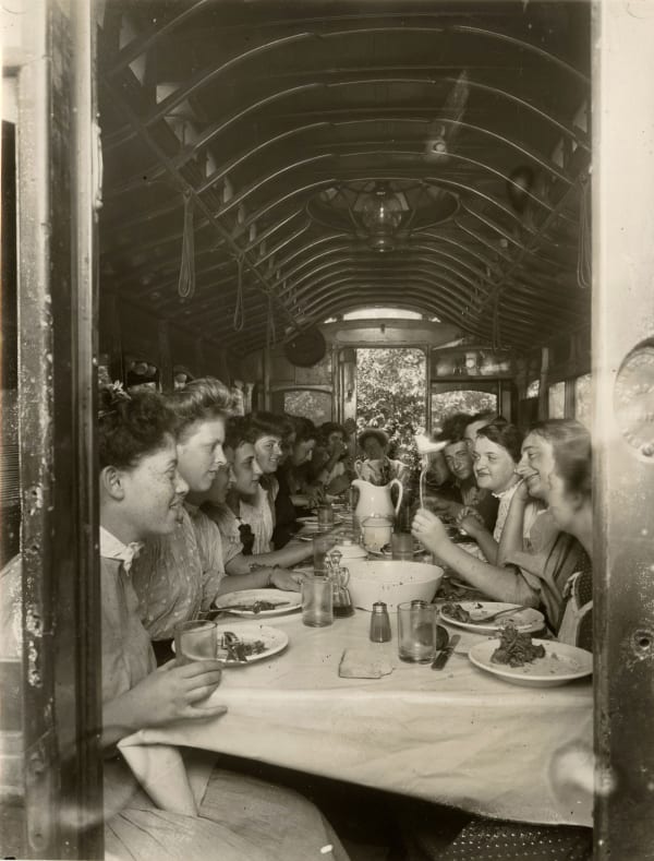 [Street Car Colony], Group Photos Documenting a Women's Summer Retreat Built from NYC Trollies, c. 1907