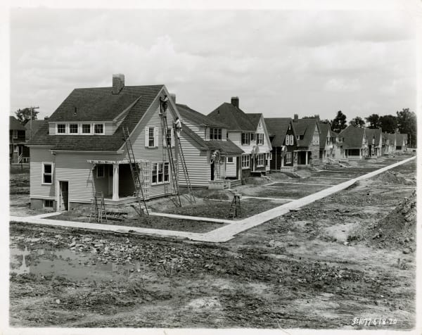 [Ford Homes], Group of Photos Showing Construction Dearborn-Area Planned Neighborhood, 1919-20