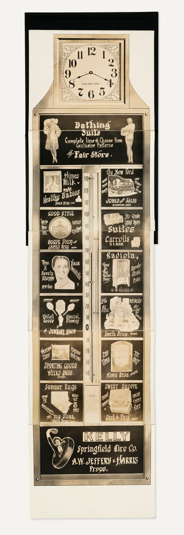 [Electric Time Co.], Large-Scale, Photograph Sample of an Advertising Clock and Thermometer, 1920s