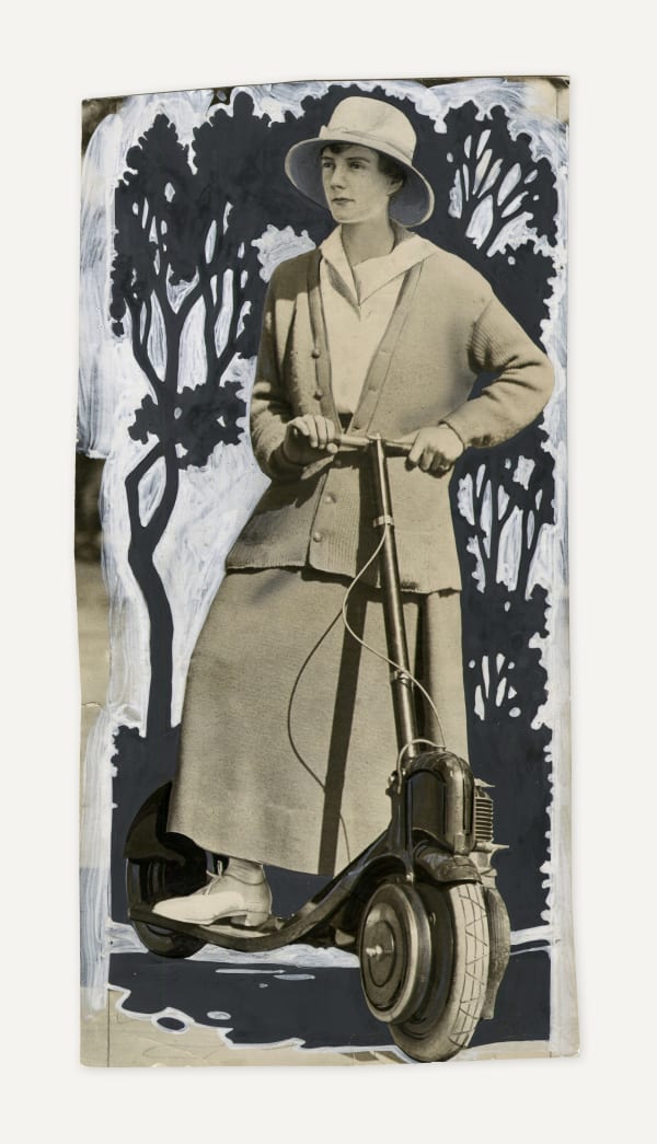 Unknown, Mrs. Moore on the "Everyday Autoped," America's First Gasoline-Powered Scooter, 1917