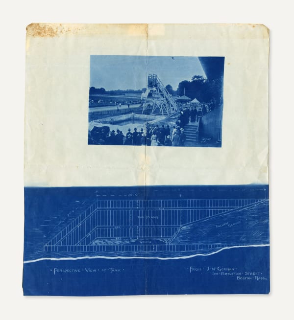 [J. W. Gorman], Diagram and Photograph of a late-19th century Horse-Diving Tank, 1890s