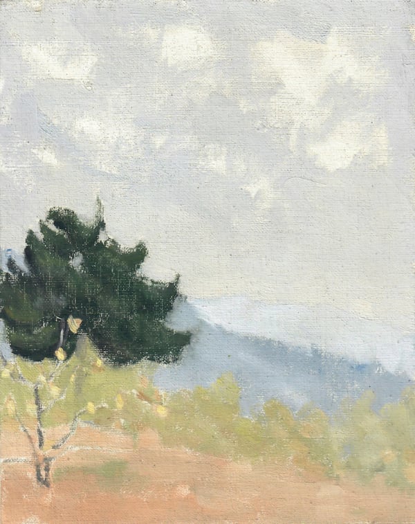 LI Shan Untitled 无题, 1970s Oil on cotton gauze and paper 纸上纱布油画 Framed 有画框 23.5 × 18 cm
