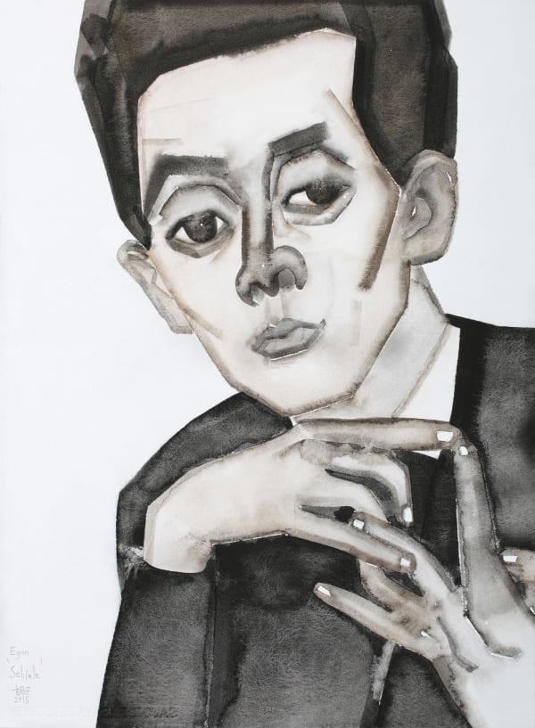 HU Zi Egon Schilele 1914, 2015 Gouache on paper 纸上水粉 55.5 x 41.5 cm