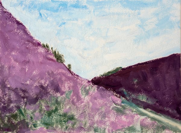 LI Shan Purple Flowers are Blooming All Over the Mountain (Dufftown, Scotland) 紫花开满山 (苏格兰达夫镇), 2022 Oil on paper 纸上油画 21.7 x 29.7 cm