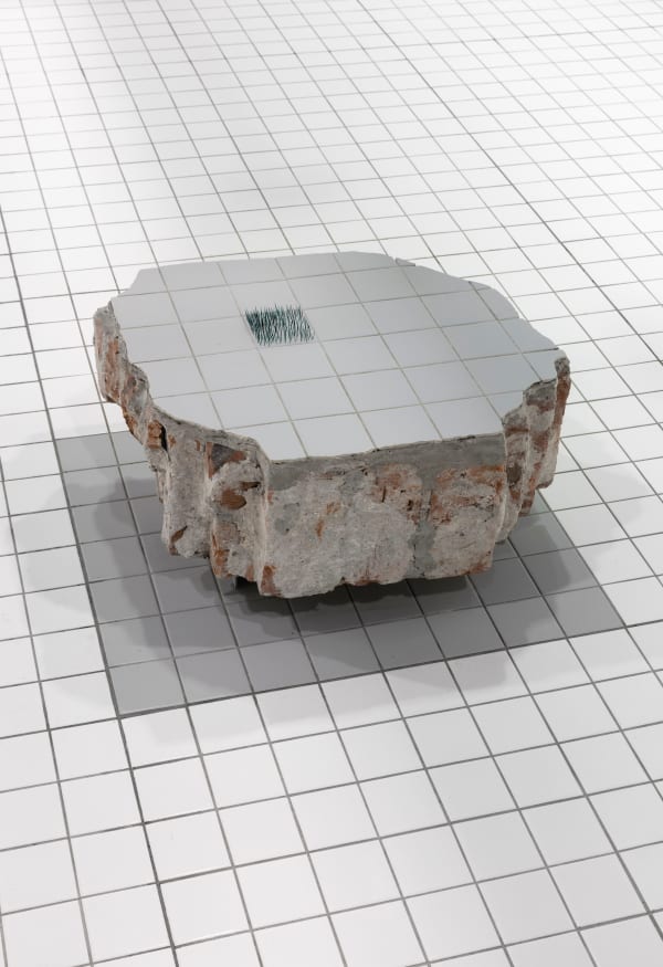 ZHANG Ruyi Only Now 只有现在, 2018 Demolition debris, ceramic tiles, cactus thorns, wood, concrete, floor drain 建筑碎片、瓷砖、仙人掌刺、木、混凝土、地漏 60 x 70 x 38 cm (sculpture), dimensions variable (floorscape)60 x 70 x 38厘米(雕塑),尺寸可变(地面景观)