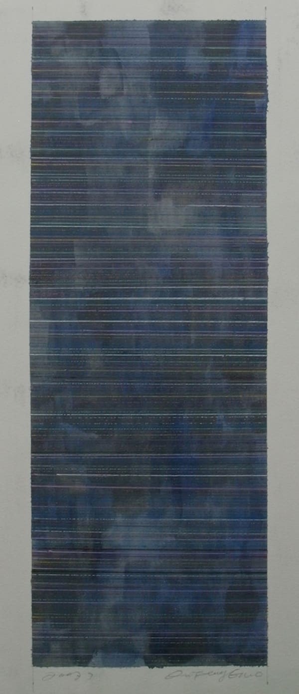 QU Fengguo World 2007,Blue 2007世界(蓝), 2007 Acrylic on paper 纸上丙稀 63 x 23 cm