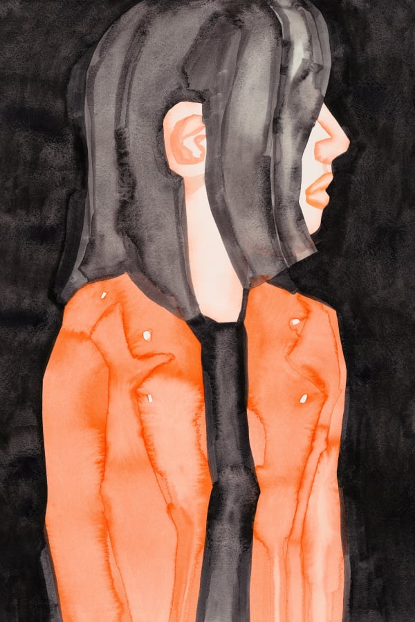 HU Zi Self-Portrait with Orange Leather II 穿着橙色皮衣的自画像 II, 2020 Gouache on paper 纸上水粉 55 x 37 cm