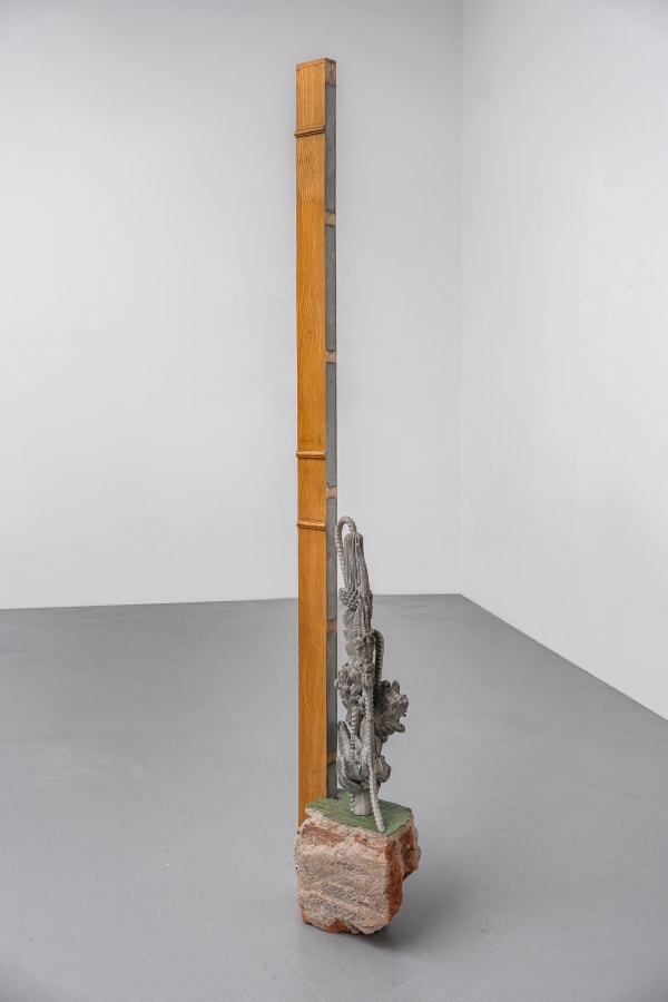 ZHANG Ruyi Extracting Slices - 2 提取切片 - 2, 2023 Metal, construction debris, wooden door, concrete, 金属、碎石、木门、混凝土 overall dimension 整体尺寸 33 × 18 × 197cm(H), sculpture 雕塑 23 × 15 × 69 cm(H)