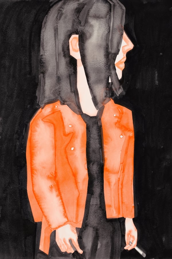 HU Zi Self-Portrait with Orange Leather III 穿着橙色皮衣的自画像 III, 2020 Gouache on paper 纸上水粉 55.5 x 37 cm