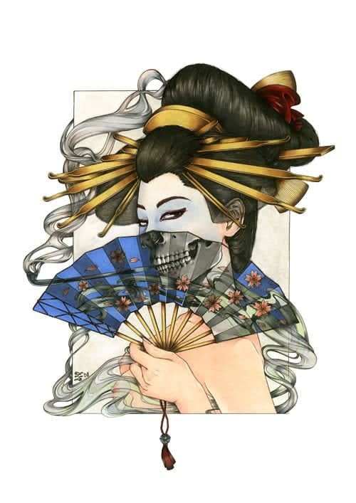 Zoe Lacchei Geisha with Fan , 2008 Mixed media on paper 29.7 x 42 cm