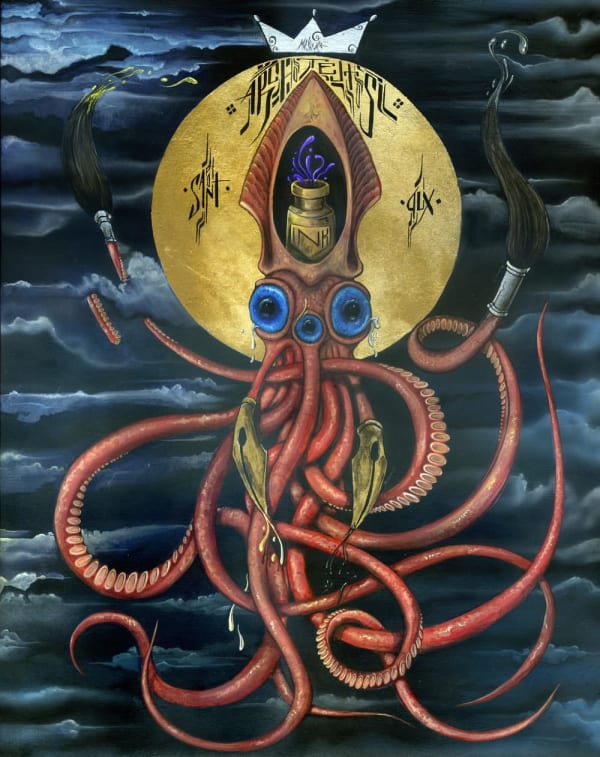 Mr. Klevra Saint Architeuthis Dux, 2013 Acrylic On Wood board 40 x 50 cm