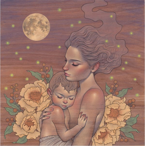 Audrey Kawasaki Claire de Lune Acrylic and graphite on wood panel 30.5 x 30.5 cm (12 x 12 inches)