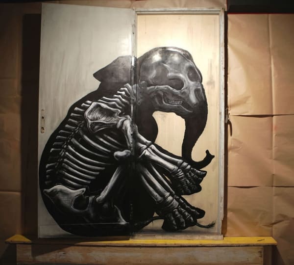 ROA Loxodonta Closed, 2014 Mixed Media, Spray Pain & Varnish on vintage door 166x220x13 cm