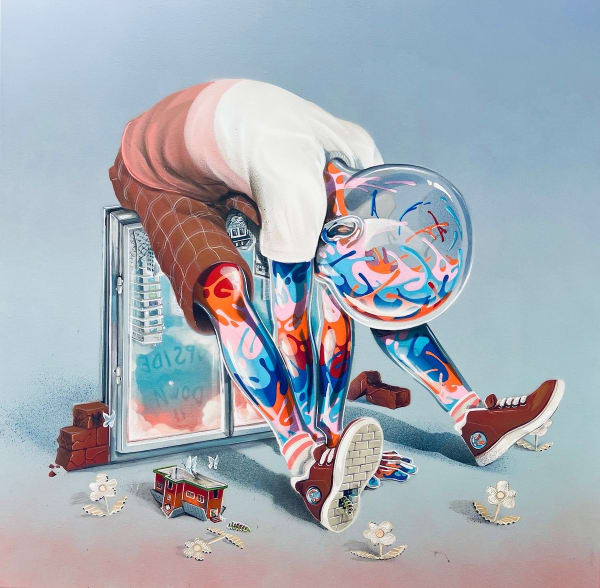 Flog Look upside down, 2025 Acrylic and spray paint on canvas 70 x 70 cm, 27.6 x 27.6 in