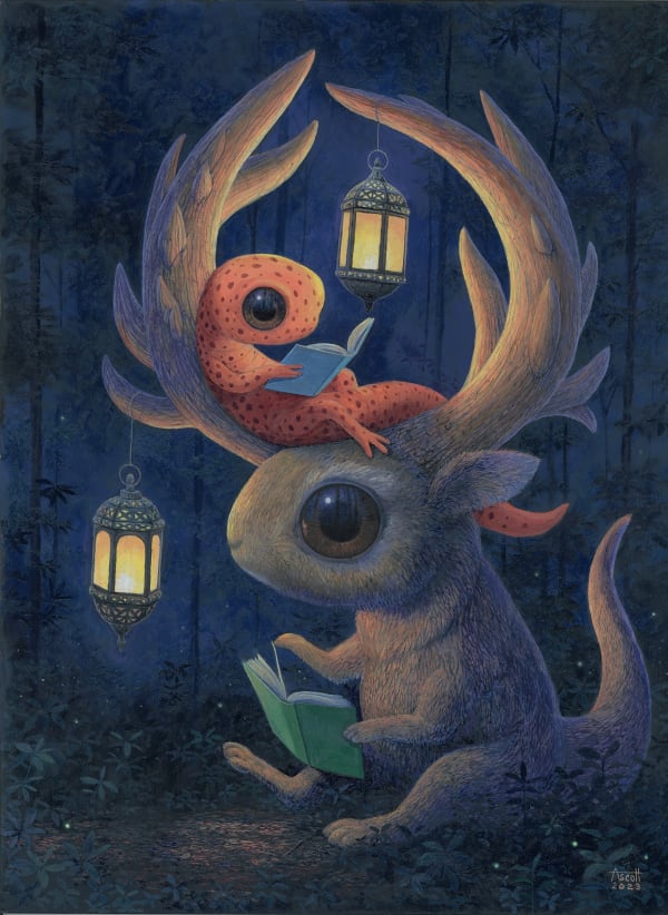 Thomas Ascott Reading Nok, 2023 Oil on board 30.4 x 40.6 cm 43 x 53.34 cm framed