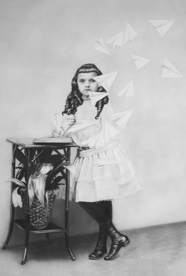 Zoe Byland Girl And Paperplanes Acrylic Air Brush on Canvas 40x60