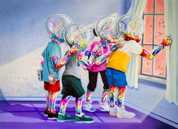 Flog The world behind the curtain, 2025 Acrylic and spray paint on canvas 100 x 73 cm, 39.4 x 28.7 in