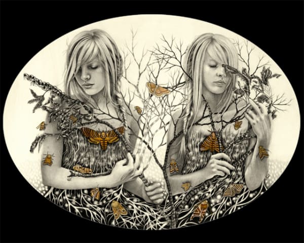 Alessia Iannetti Siamese Trees, 2013 Graphite, watercolor, ink on wood 45 x 60 cm