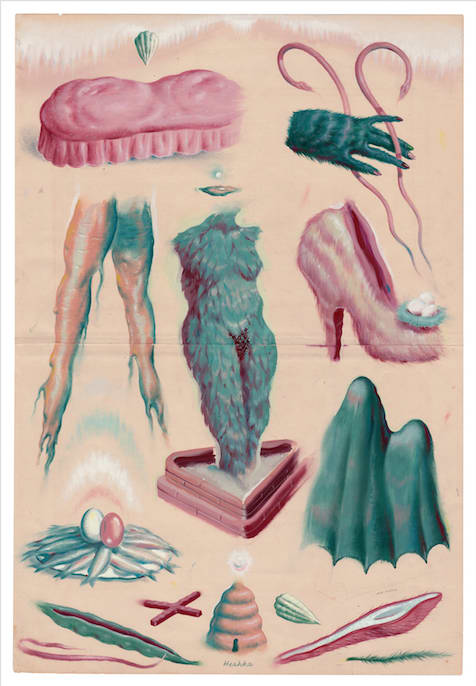 Ryan Heshka The Weep Goauche and pencil crayon on 100 year old paper 58 x 38 cm