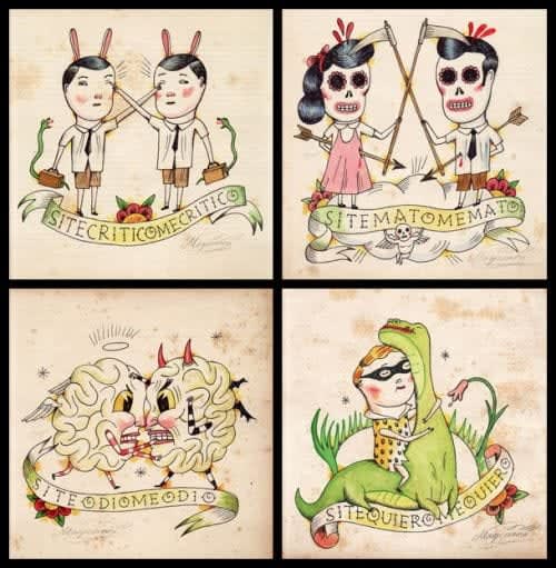 Sergio Mora Tattoo Series - Set 3, 2007 Drawings on paper 23x23 cm