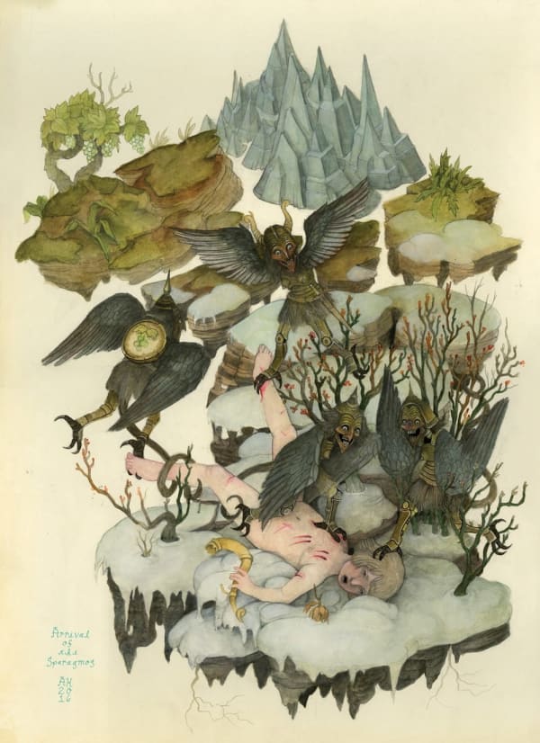 Alex Kuno Arrival of the Sparagmos, 2016 Mixed Media On Board 46 x 61 cm