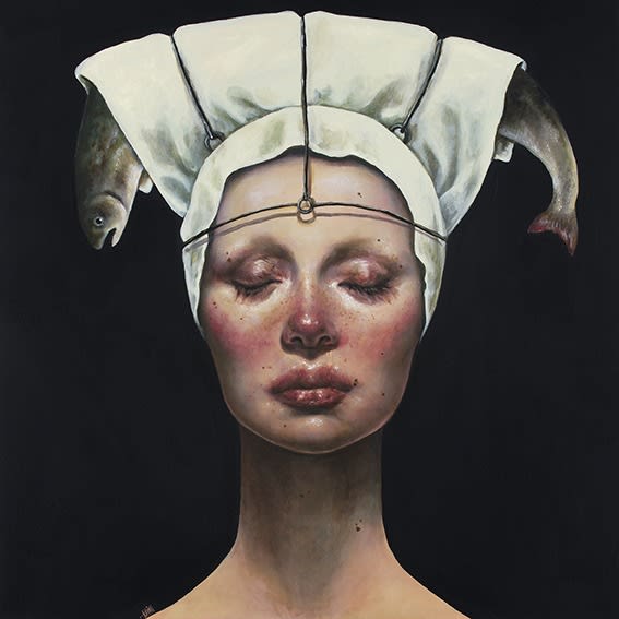 Afarin Sajedi Chef Offer - Like a Servant, 2014 Acrylic on canvas 100 x 100 cm 39.8 x 39.8 in with frame: 104 x 104 cm 40.9 x 40.9 in