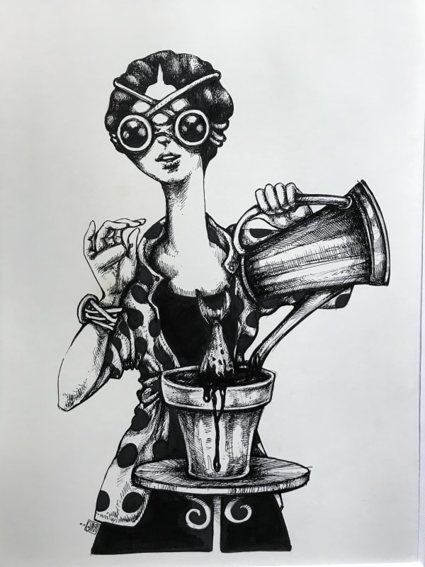 Afarin Sajedi A Flower Pot, 2012 Ink on paper 50 x 60 cm (19 x 23 inch)