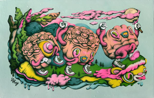 Ahoy The Way Of The Mooncakes, 2020 Acrylic on lacquered board 13 3/4 x 21 5/8 x 2 in 35 x 55 x 5 cm