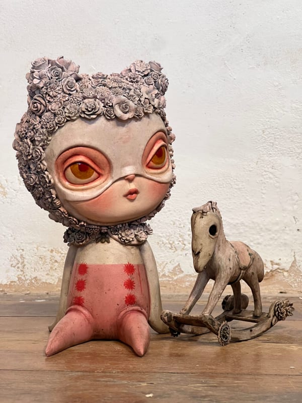 Kathie Olivas, Seated Flora Cat with Rocking Horse, 2022