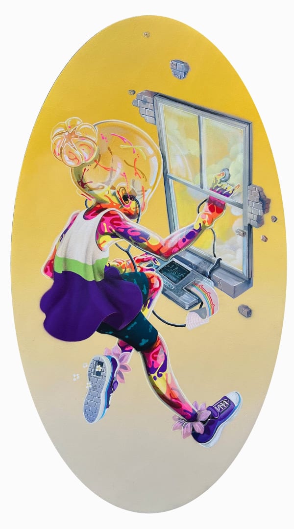 Flog Heartbeat of the dreams, 2025 Acrylic and spray paint on wooden panel 50 x 90 cm, 19.7 x 35.4 in