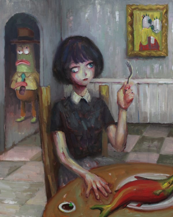 Leegan Koo Salmon Dinner II, 2022 Oil on Canvas 40.6 x 51 cm