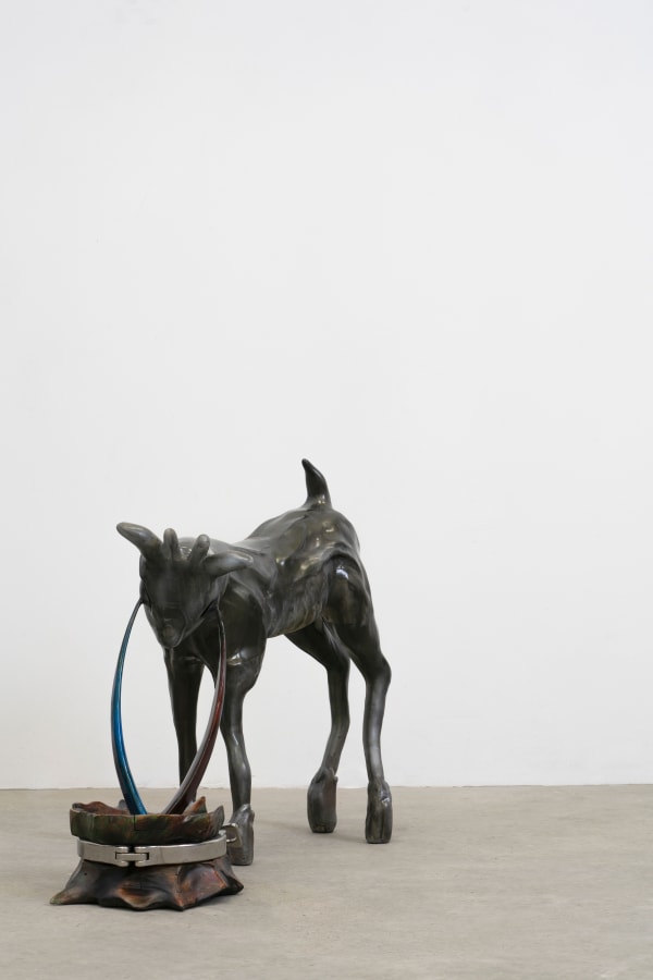 Isaac Lythgoe Every movement ended with a manifesto, 2022 oak, 3d prints, epoxy, stainless steel, acrylic, automotive finishes, lacquer 70cm x 100cm x 60cm