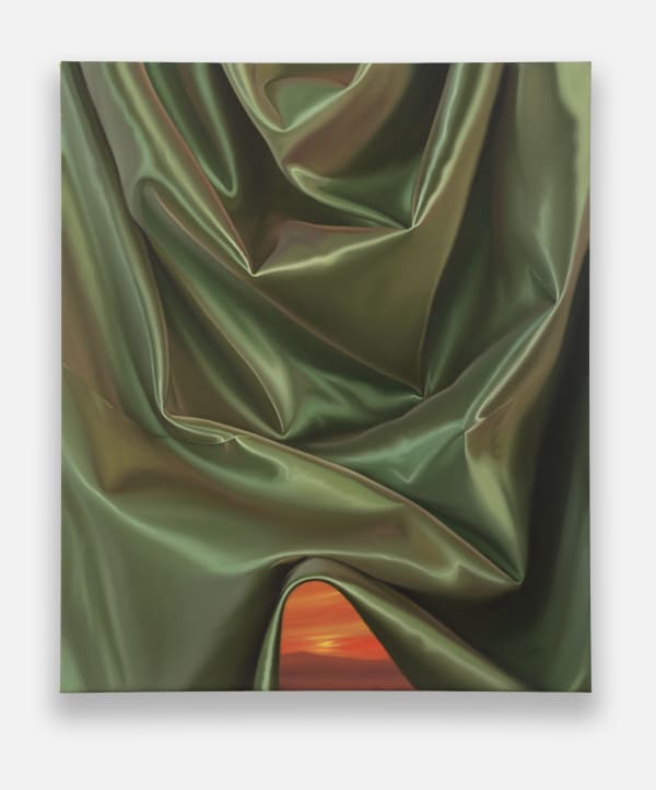Shawn Huckins, Green Satin Fabric with Sunset, 2024