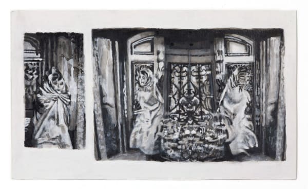 Megan Wade-Darragh Funny Faces II, 2020 Encre et acrylique sur toile / India ink and acrylic paint on canvas paper 7 x 12 inches 17.8 x 30.5 cm