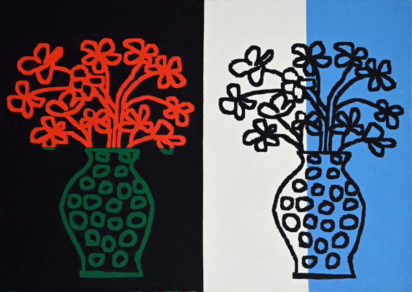 David Reeb, blue green and red flowers for the dead, 2023