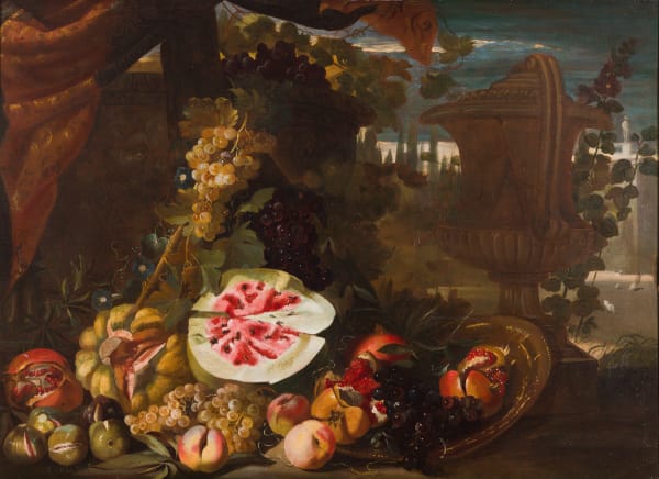 Michelangelo da Campidoglio, Still life of fruit with a vase / Still life of fruit with a villa in the background