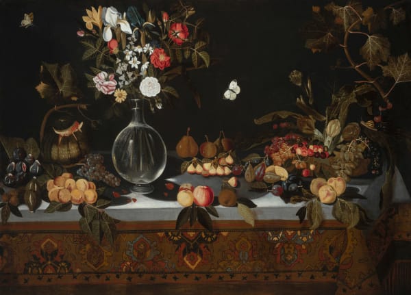 Master of Hartford, Still Life with Carpet and Glass Vase