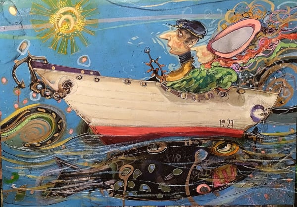 Max Pedreira Sailing in not so unknown waters (Navegando en aguas no tan desconocidas) Mixed media on canvas 95 x 140 cm 37 3/8 x 55 1/8 in