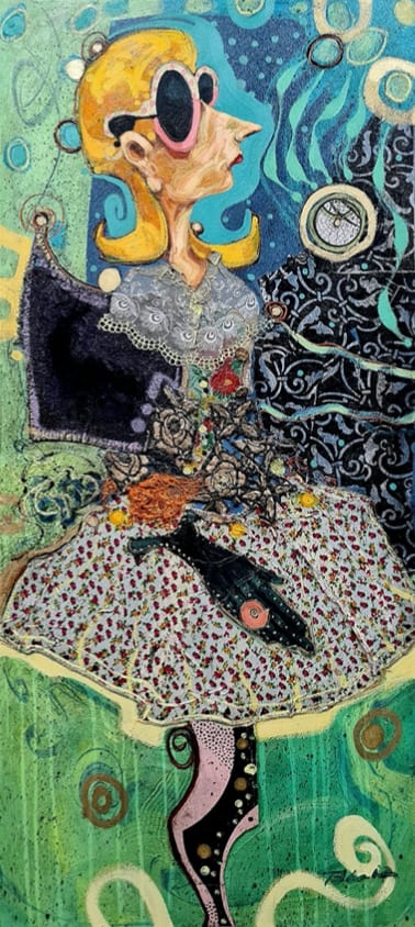 Max Pedreira Fraud Eleonor. Mixed media on canvas 100 x 45 cm 39 3/8 x 17 3/4 in