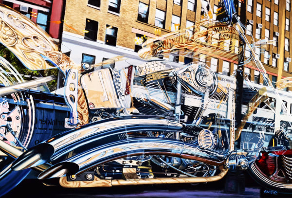 Socrates Harley Through the Window Enamels on Aluminium 95 x 140 cm