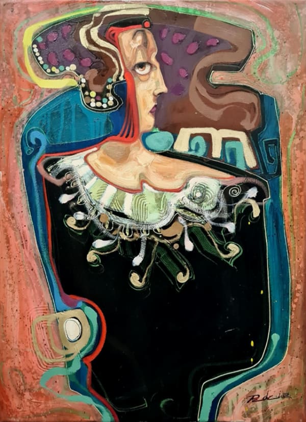 Max Pedreira La baronesa Augusta segundo paseo (The Baroness Augusta Second Walk), 2020 Mixed media on canvas 27 1/2 x 19 3/4 in 70 x 50 cm