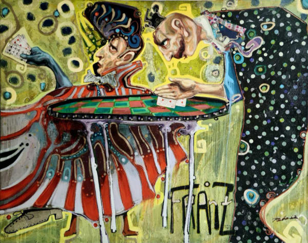 Max Pedreira The poker game. Mixed media on canvas 110 x 140 cm 43 1/4 x 55 1/8 in